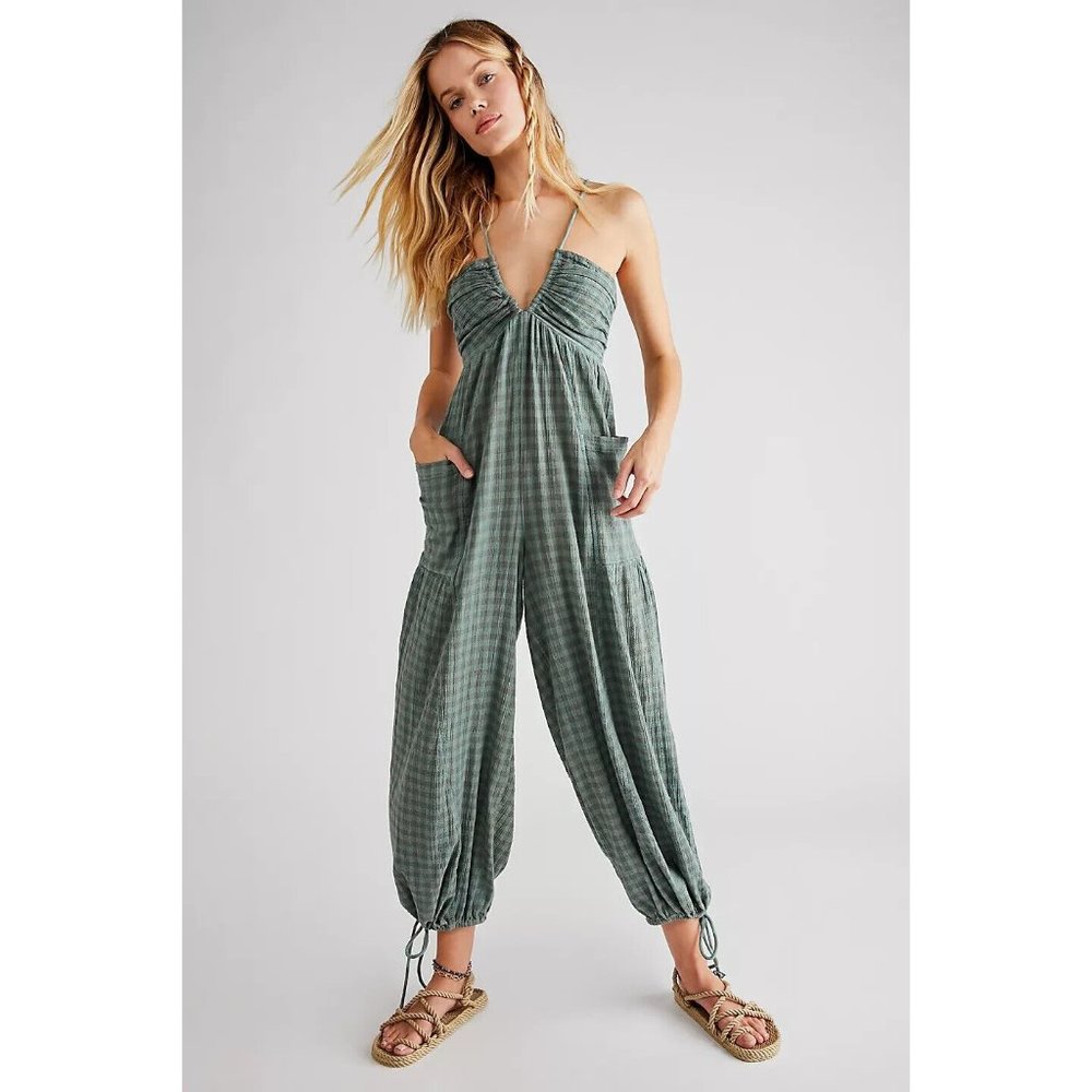 Free People Sundaze For Surfin' Dress Woven Striped Cotton Jumpsuit XS